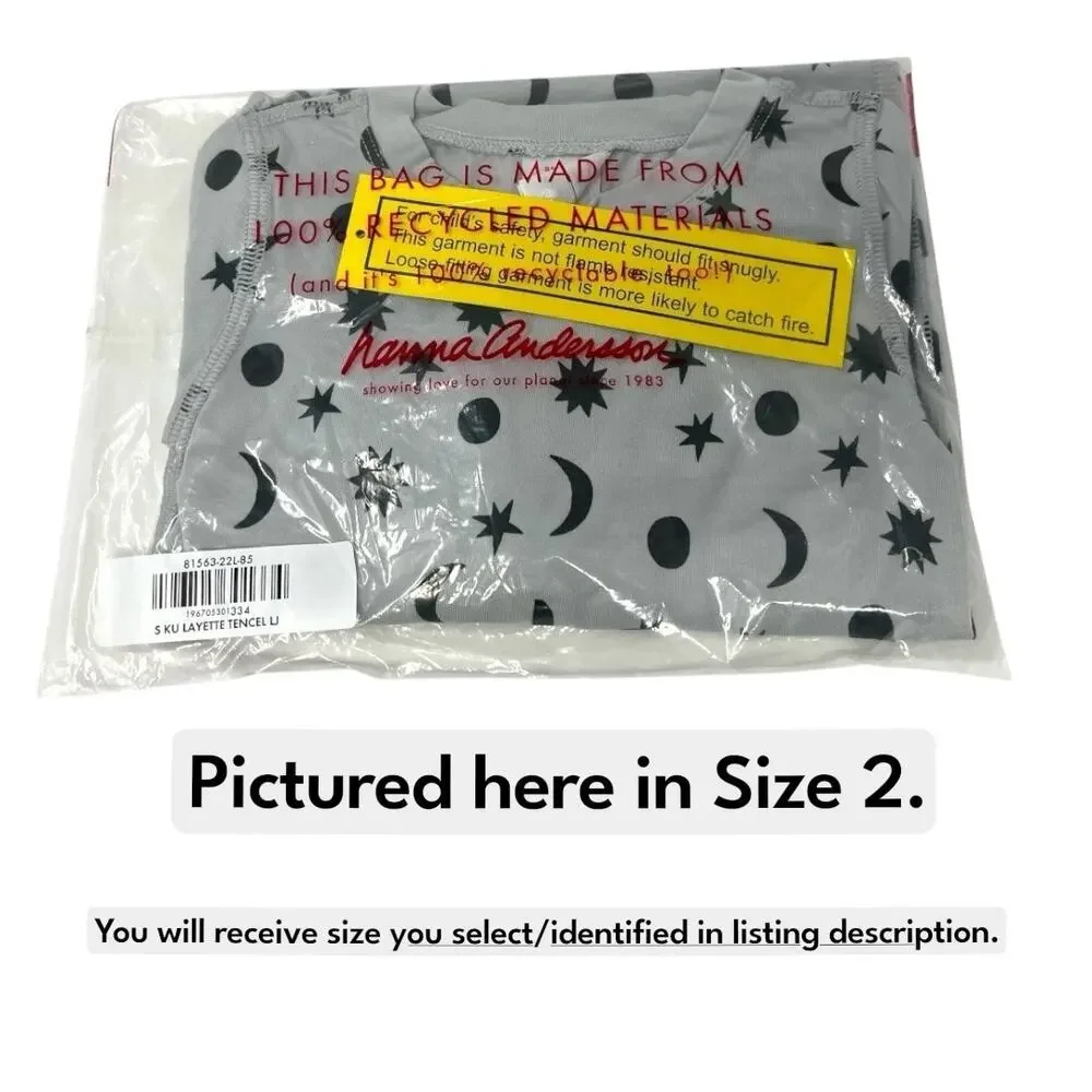 Hanna Andersson NWT HannaSoft Long Johns Stars & Moon Tonal on Grey. Size 4. PJs